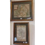 Two hand coloured glazed and framed maps of Warwickshire