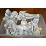 A tray containing a quantity of green porcelain figurines etc
