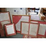 Six framed and glazed indentures and other legal documents