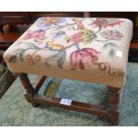 A small oak tapestry topped stool