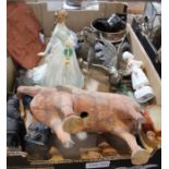 A box of domestic collectables to include animal and human figurines