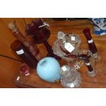 Assorted items of 20th century glassware including Ruby and Cranberry glass