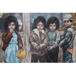 Etienne Roth - oil on canvas depicting four Doe Eyed Children, 80cm x 99cm, signed in moulded gilt f