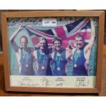 Photograph of team GB's Olympic rowing gold medalists - bearing signatures