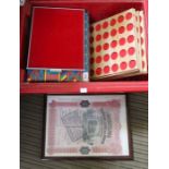 A crate containing a varied selection of old & contemporary collectors coinage, together with a fram