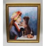 Copy of 'Girl with Dog' after Renoir, oil on canvas, 51cm x 62cm in beaded gilt frame