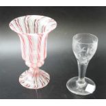 A Venetian lattacino flared rim goblet, 13.5cm high, together with a 19th century cordial glass, hav