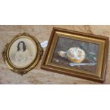 19th century watercolour female portrait signed and dated 1856 in fancy gilt frame