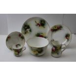 An early 20th century Royal Worcester porcelain part tea set, hand painted rose decoration, signatur