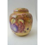 A Royal Worcester bone china ginger jar & cover, hand painted in he round with fruit in a mossy bank