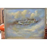 Small oil on canvas of a spitfire by Bartlett ( local artist )