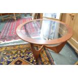 G - Plan teak round table with glass insert top