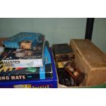 Boxed vintage domestic tools and 4 boxes games