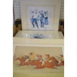 A box containing a selection of predominantly sporting prints, together with several pencil signed p