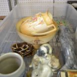 A box of domestic china ware, to include Lladro, paperweight, etc