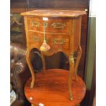A French mahogany two drawer side table with decorative cast metal appliques