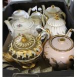 A box of pottery teapots mainly "Sadler"