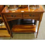 A modern yew wood side-table with two drawers