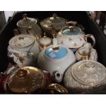 A box of pottery teapots mainly "Sadler"