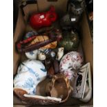 A box of ceramic and other cat ornaments