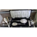 A part silver mounted dressing table set, cased, together with two silver backed hand mirrors & four