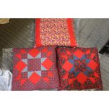 Three cushions, includes two hand sewn patchwork