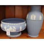 A 20th century light blue Wedgwood Jasperware vase and bowl