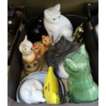 A box of ceramic and other cat ornaments