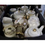 A box of pottery teapots mainly "Sadler"