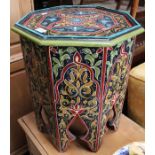 A reproduction hand painted North Indian octagonal topped occasional table