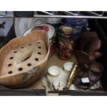 Mixed china and woodenwares and a silver bangle