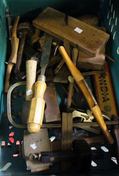 A crate of vintage spoke shaves, chisels, block, planes etc. (crate to be returned please)
