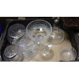 A box of cut and pressed glass bowls and jugs etc