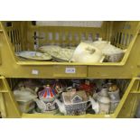 Two large trays containing a quantity teapots and domestic china - crates to be returned