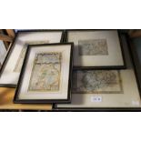 Four glazed and framed antique maps