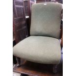 A Victorian slipper type chair, allover period textured upholstery, 84cm high