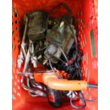 A crate containing power tools various
