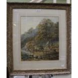 An original watercolour of a riverside scene in gilt frame and glazed