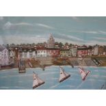 Ernie Turner (d 1977) 'Wivenhoe' naive painting oil on board 39 x 49cm signed and dated 1968 mounted