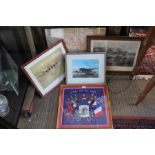 Selection of decorative and collectable prints to include a Military silkwork