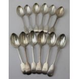 Chawner and Co, a set of twelve Victorian silver fiddle pattern dessert spoons, London 1867, monogr