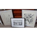 Three framed and glazed pictures and prints
