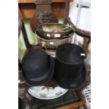 A Top-Hat, a Bowler hat and a quantity of silver plate including Punch bowls, Ladle and cups