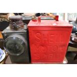Vintage 'Shell' fuel can and a railway signal lantern