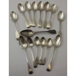 H J Lias and Son, a set of four silver fiddle pattern dessert spoons, London 1857, monogramed "MM",