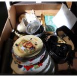 A box of collectible items including a Franklin Mint pewter horse etc