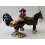 Beswick large Shire horse and a large Beswick leghorn