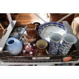 Box of pottery and porcelain to include Wedgwood and oriental