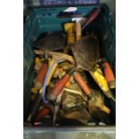 A box containing a quantity of hand tools trowels etc