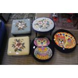 A selection of five tapestry topped foot stools